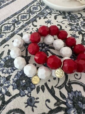Red & White Faceted Bead Bracelet Set